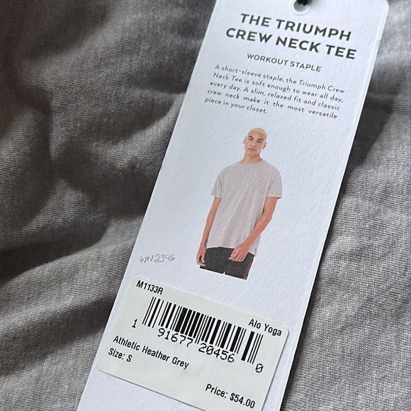 Alo Yoga Mens The Triumph Crew Neck Tee - Athletic Heather Grey Small NWT - Picture 6 of 7